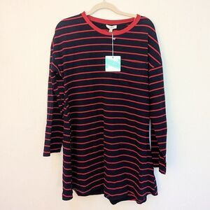 UMGEE Women's Long Sleeve T-shirt Dress/Tunic Blue&Red stripes Size M